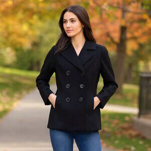 Larry Levine Double Breasted Pea Coat Black Size L